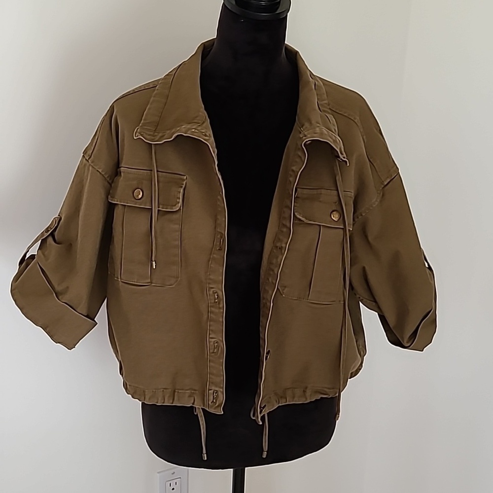 LAUREN Ralph Lauren Green cropped military jacket with drawing waist. Women 12 - Picture 10 of 15